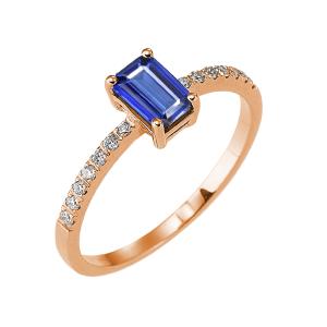 Anello in oro rosa con Zaffiro taglio ottagonale e Diamanti  - gallery