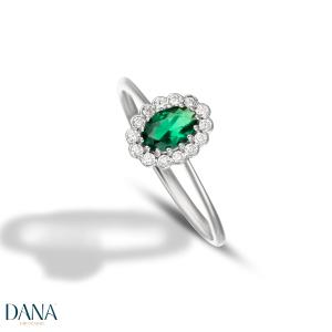 Anello pietra verde con contorno di zirconi in oro bianco 9 kt - gallery