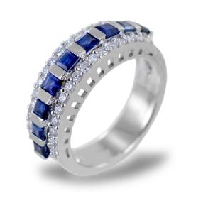 Anello Riviera fantasia di Diamanti e 9 Zaffiri modello Irina - gallery