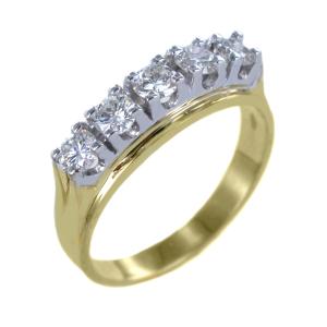 Anello Riviera in oro giallo e bianco a 5 diamanti  - gallery
