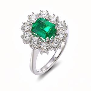 Anello rosetta grande Smeraldo Zambia e Diamanti 