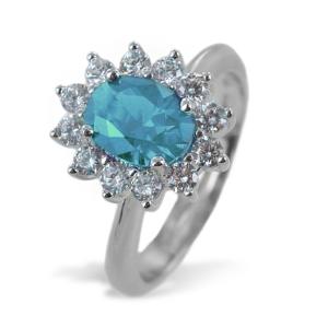 Anello rosetta in argento e zircone azzurro acquamarina