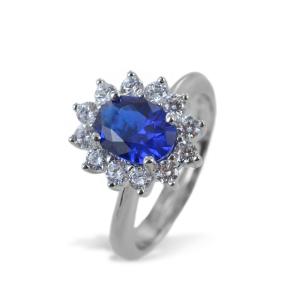 Anello rosetta in argento e zircone blu zaffiro