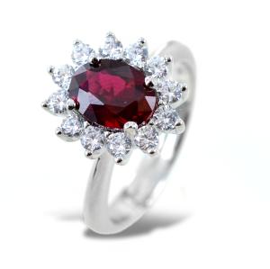Anello rosetta in argento e zircone rosso rubino - gallery