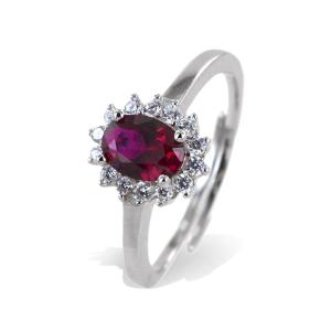 Anello rosetta in argento e zircone rosso rubino - medium - gallery