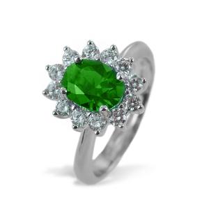 Anello rosetta in argento e zircone verde smeraldo