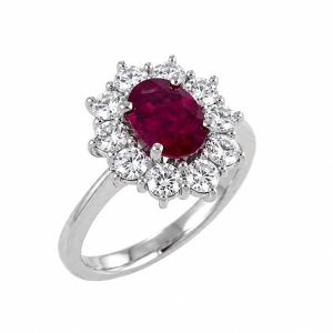 Anello Rosetta in oro con Diamanti e Rubino oltre un carato - gallery