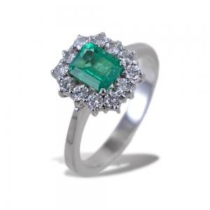 Anello rosetta Smeraldo e Diamanti