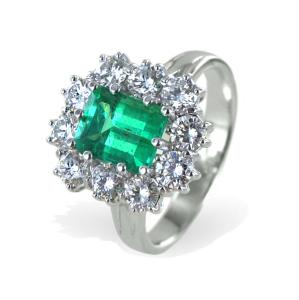 Anello rosetta Smeraldo oltre un carato e mezzo e Diamanti