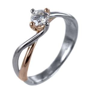 Anello Solitario bicolore bianco e rosa con diamante certificato IGI