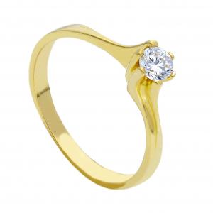 Anello solitario con zircone in oro giallo - gallery