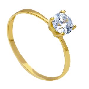 Anello solitario con zircone medio in oro giallo - gallery