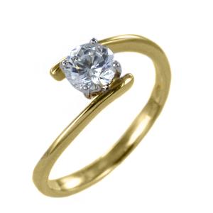 Anello solitario in oro giallo con gambo contrarie con zircone