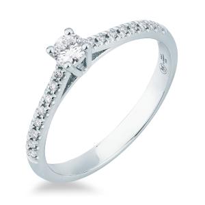 Anello solitario medio diamanti sul gambo montatura a V