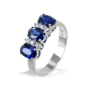 Anello Trilogy di Zaffiri e Diamanti alternati - gallery