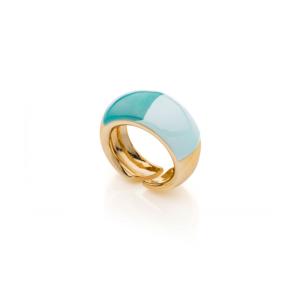 Anello Unoaerre in bronzo dorato con smalto azzurro