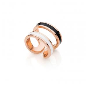 Anello Unoaerre in bronzo rosa con smalto bianco e nero - gallery