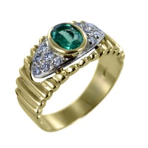 Anello Vintage in oro giallo e bianco con Smeraldo e Diamanti