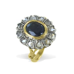 Anello Vintage stile Antico con Diamanti e Zaffiro - gallery