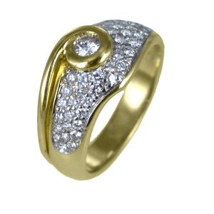 Anello Vintage stile Antico con Diamanti oro giallo e bianco