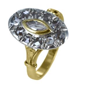 Anello Vintage stile Antico con Diamanti oro giallo e bianco