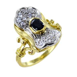 Anello Vintage stile Antico con Zirconi e Zaffiro Ovale
