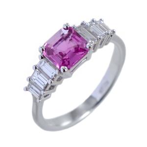 Anello Zaffiro Rosa da un carato e Diamanti sul gambo - gallery