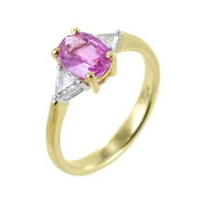 Anello Zaffiro Rosa da un oltre carato e Diamanti Trillion sul gambo