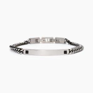 Bracciale 2Jewels da uomo con targa e critalli neri  - gallery