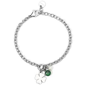 Bracciale 2Jewels in acciaio con zircone verde e quadrifoglio - gallery