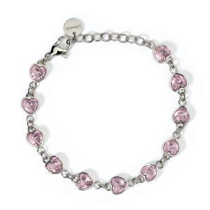 Bracciale 2Jewels in acciaio con zirconi rosa a cuore