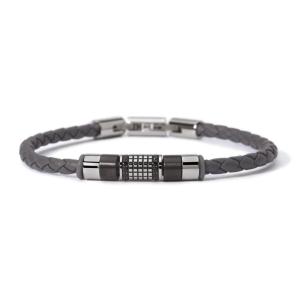 Bracciale 2Jewels Uomo in acciaio con pelle intrecciata grigia  232359