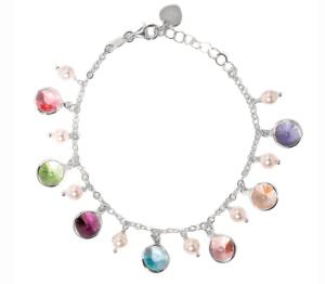 Bracciale a catena Dvccio in argento oro bianco 24 kt quarzi colorati