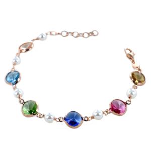 Bracciale a catena Dvccio in argento oro rosa 24 kt quarzi colorati