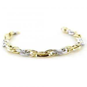 Bracciale a catena maglie alternate oro giallo e bianco - gallery