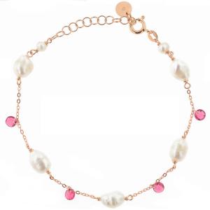 Bracciale Amelie da donna in argento con perle e pietre naturali rosa 