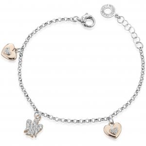 Bracciale con charms Cuori e Angelo in argento con Zirconi GIA333