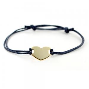 Bracciale con Cuore personalizzabile in oro e cordoncino nero - gallery