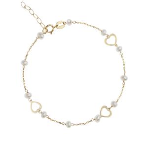 Bracciale con Cuori e Perle in oro giallo