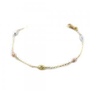 Bracciale con cuoricini e coni in oro giallo bianco e rosa - gallery