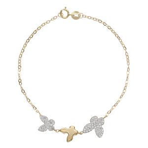 Bracciale con Farfalle e Zirconi in oro giallo