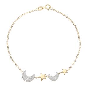 Bracciale con Luna e Stelle con Zirconi in oro giallo - gallery