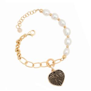 Bracciale con pendente a cuore Ave Maria con perle e catena - gallery