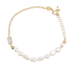 Bracciale con perle e zircone Baguette con ciondolo croce 