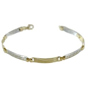 Bracciale con piastre targhe rettangolari da uomo oro giallo e bianco 20 cm