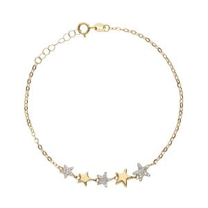 Bracciale con Stelle e Zirconi in oro giallo