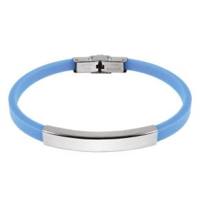 Bracciale con targa in acciaio e caucciu azzurro - gallery