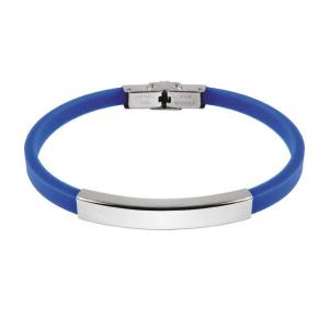 Bracciale con targa in acciaio e caucciu blu - gallery