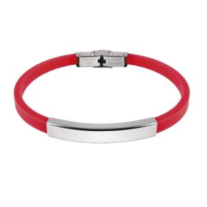 Bracciale con targa in acciaio e caucciu rosso - gallery