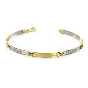 Bracciale con piastre targhe rettangolari da uomo oro giallo e bianco 20 cm